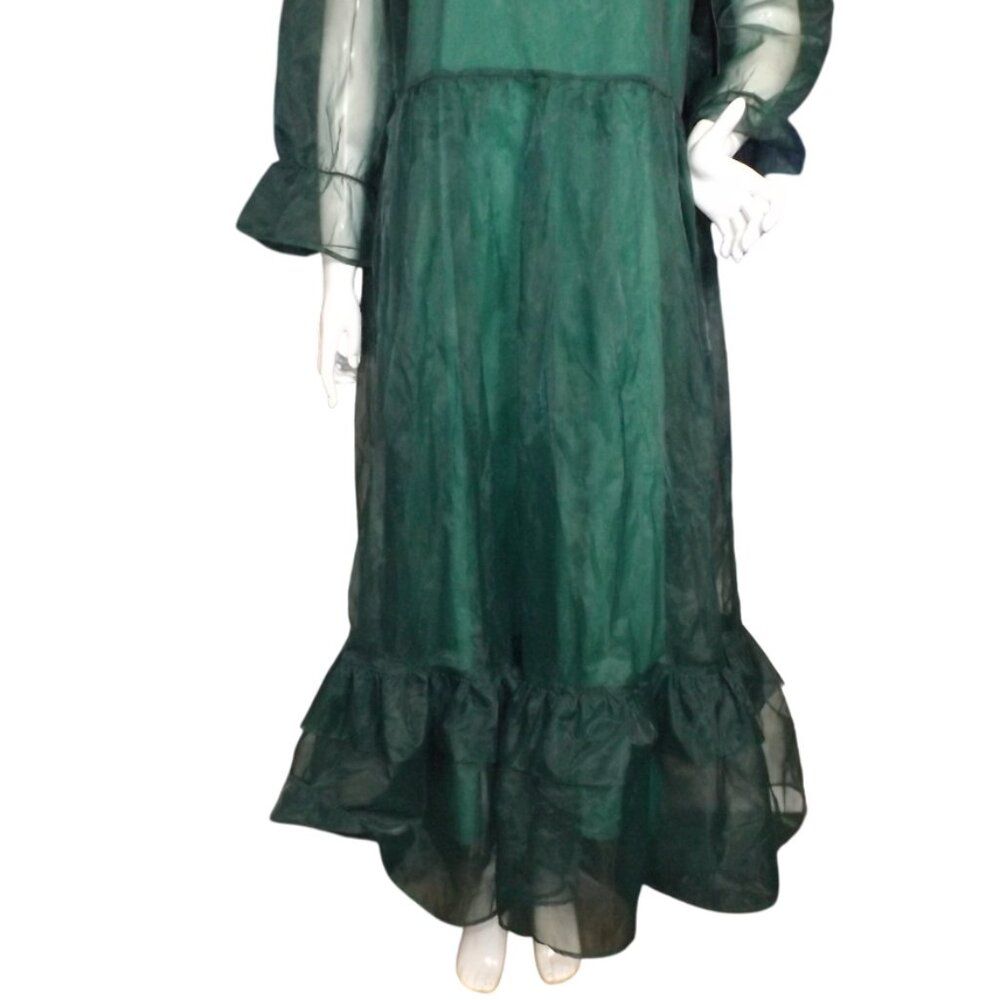 New Sister Jane Gown/Maxi Dress, M, Emerald Green Organza, 3/4 Sleeves, Zipper — image 7 of 8